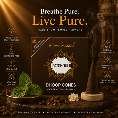 Patchouli Dhoop Cones- Charcoal Free Incense Cones